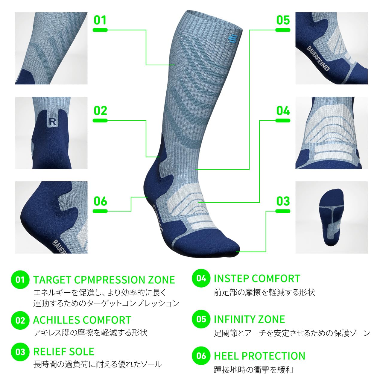BAUERFEIND Wandersocken Outdoor Performance Mid Cut Socks“ für Outdooraktivitäten wie Wandern (Trekking, Hiking), 1 Paar Sportsocken aus Wolle (Merino)