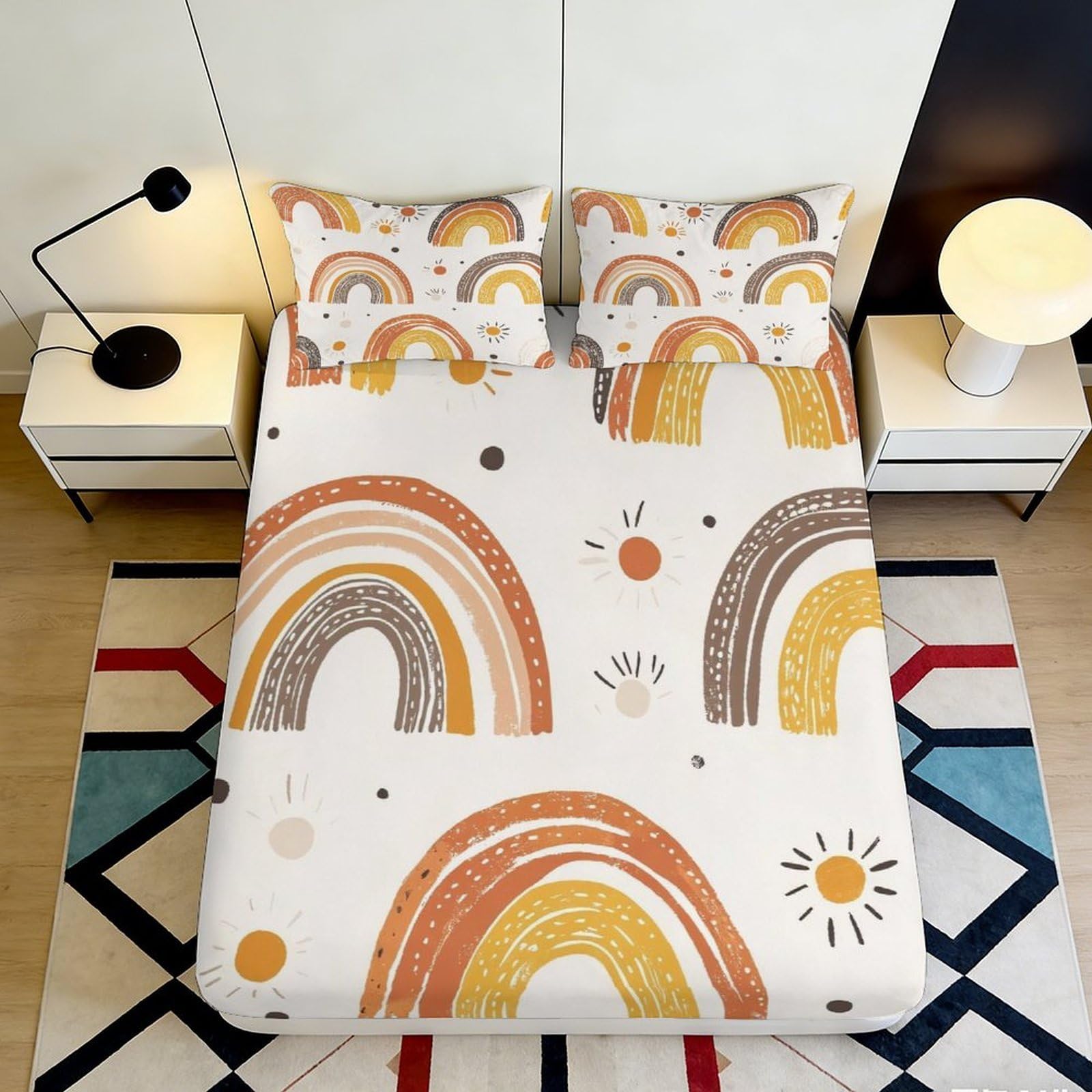 Pnayamiorkfel Style-1 3D Printed Rainbow Sun Fitted Sheet Microfiber Soft Breathable Abstract Sunshine Mattress Cover Bedroom Decor 90X200x25cm