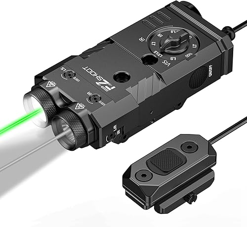 EZshoot Linterna de rifle de 1600 lúmenes/iluminador IR con láser verde/IR 4 en 1, combo magnético recargable, linterna IR para rifle
