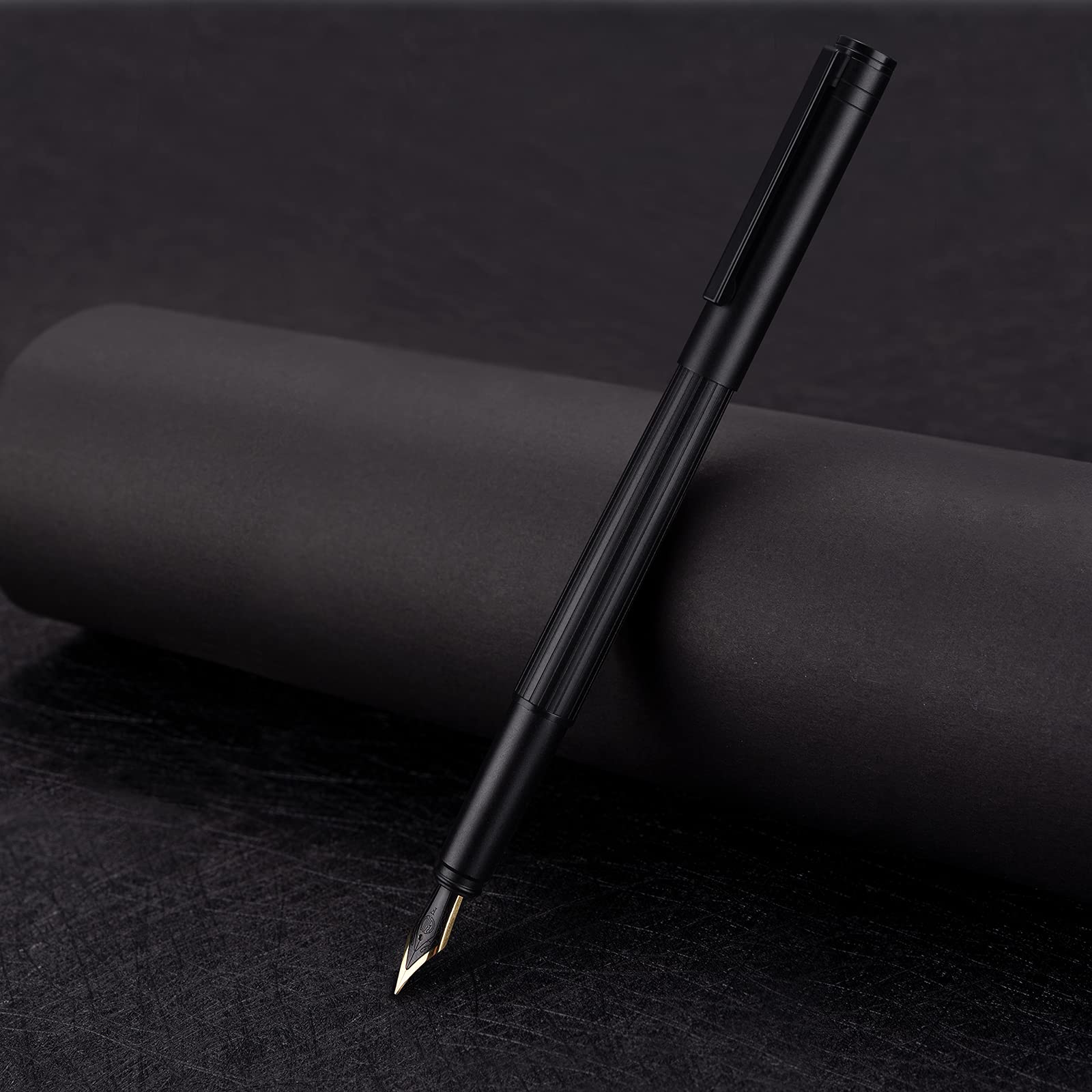 Hongdian H1 Stylo plume en aluminium Pointe extra fine, instrument d'écriture lisse avec convertisseur et étui Noir