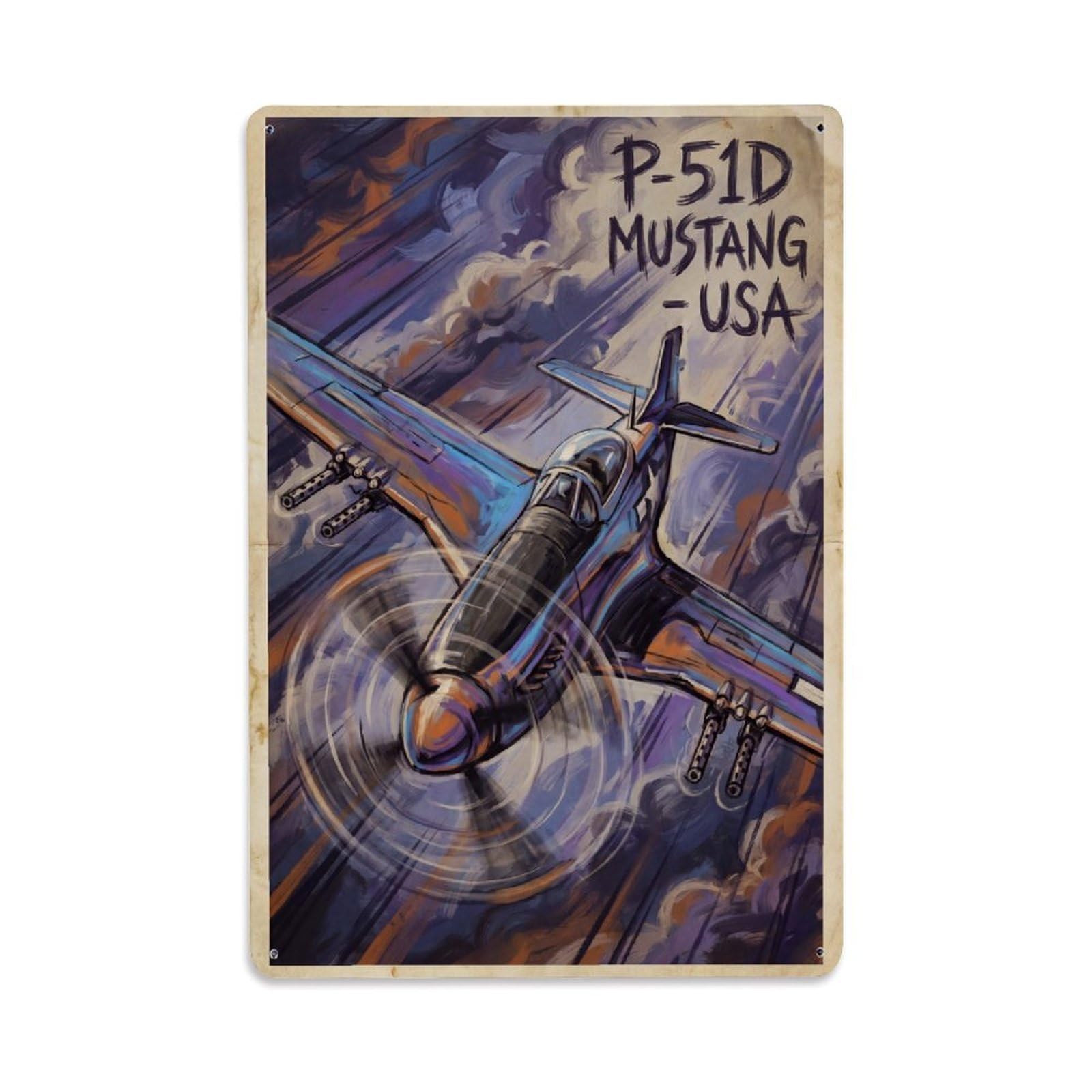 P-51D Mustang Fighter Aircraft Combat Aviation Metal Tin Sign Plaque Wall Decor for Cafe, Man Cave, Club Bar, Office, Home Garden Round Metal Poster 8x12Inch