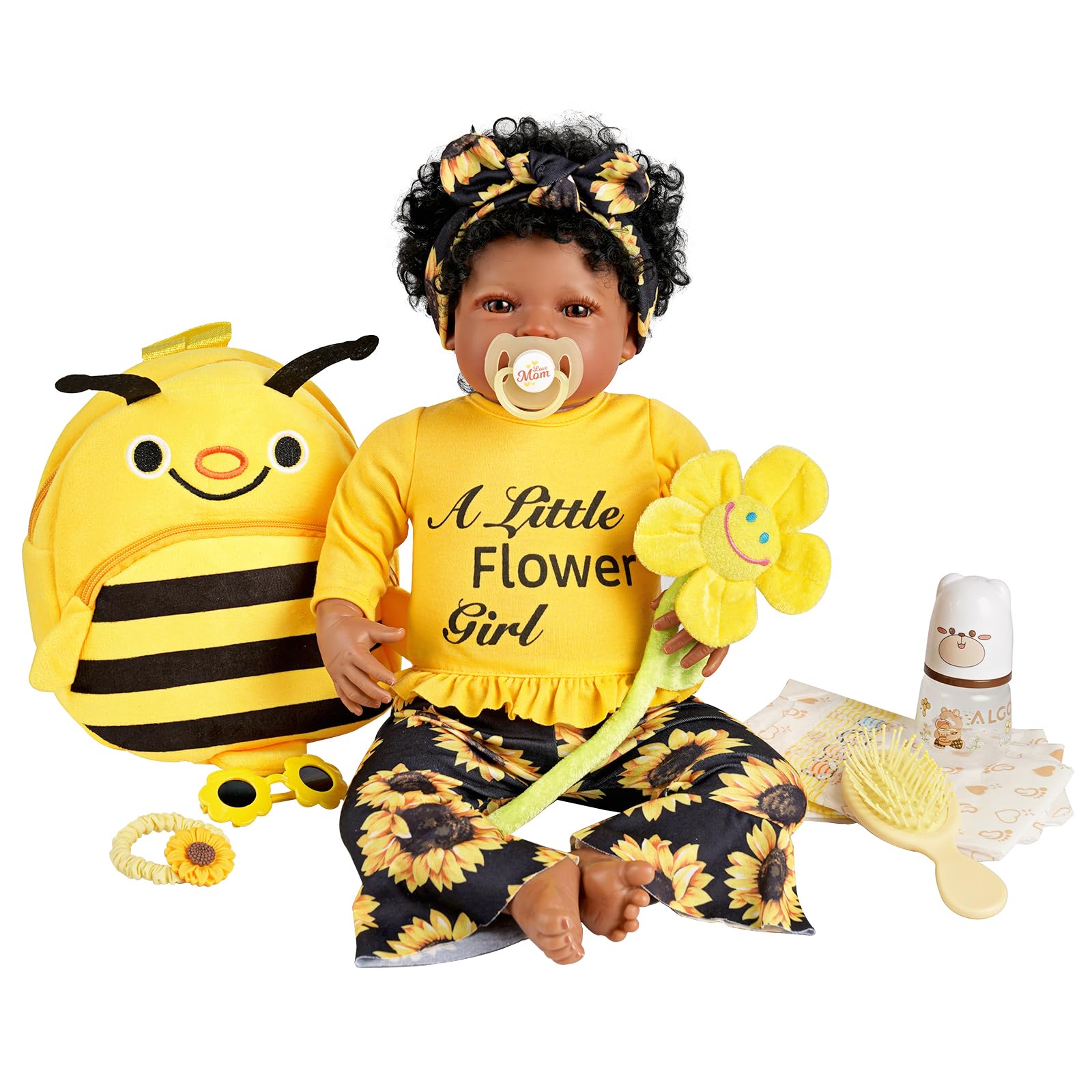 BABESIDE 13 Pcs Reborn Baby Doll Accessories Set for 17-22 Inch Dolls, Cute Bee Baby Doll Diaper Bag Set with Dolls Clothes Accessories for Girls
