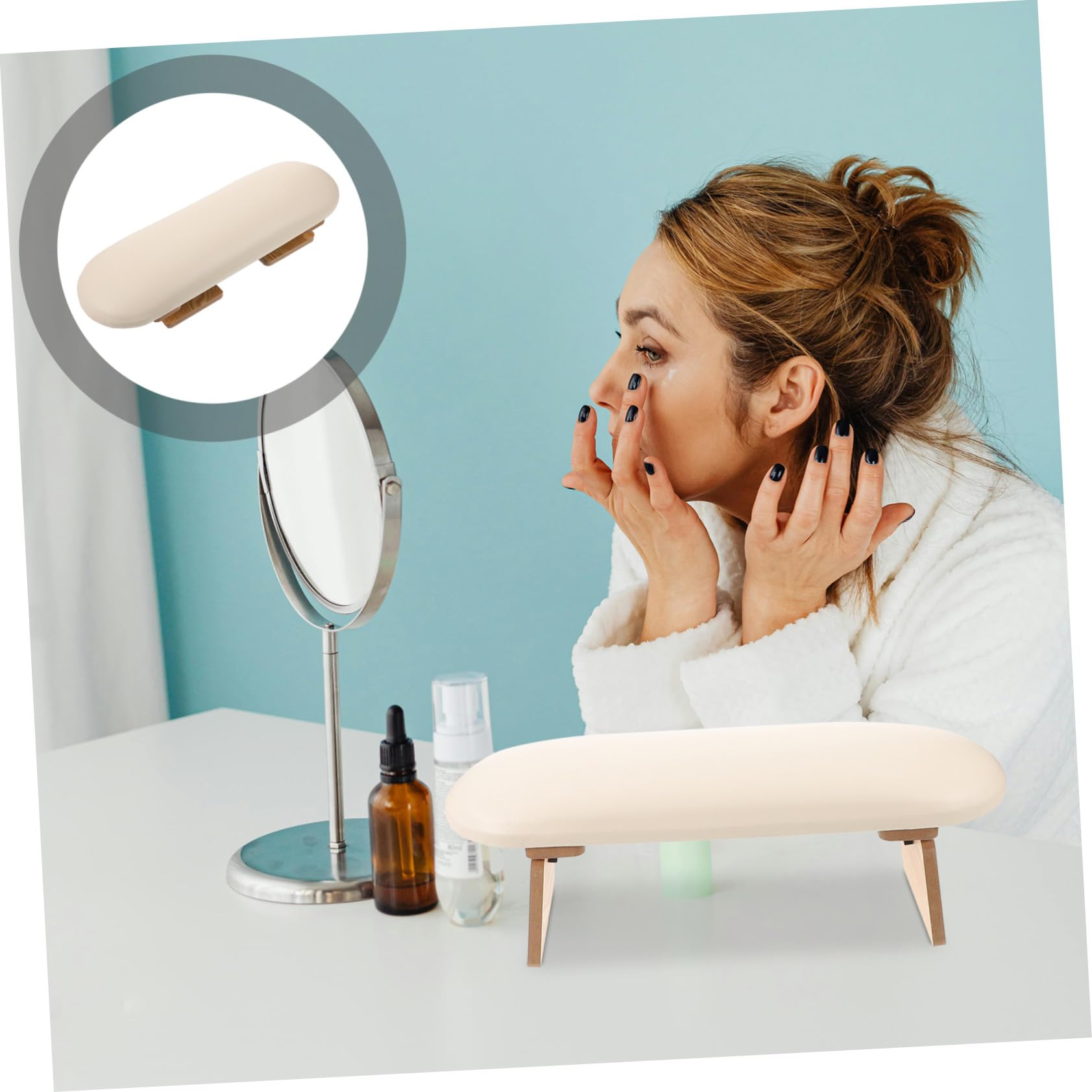 Reposabrazos Ajustable en para Manicura Plegable para Reducir Presión Muñeca de Madera y Pu Esponja, Ajustable en Adecuado para Trabajo en Casa o Salón de Uñas