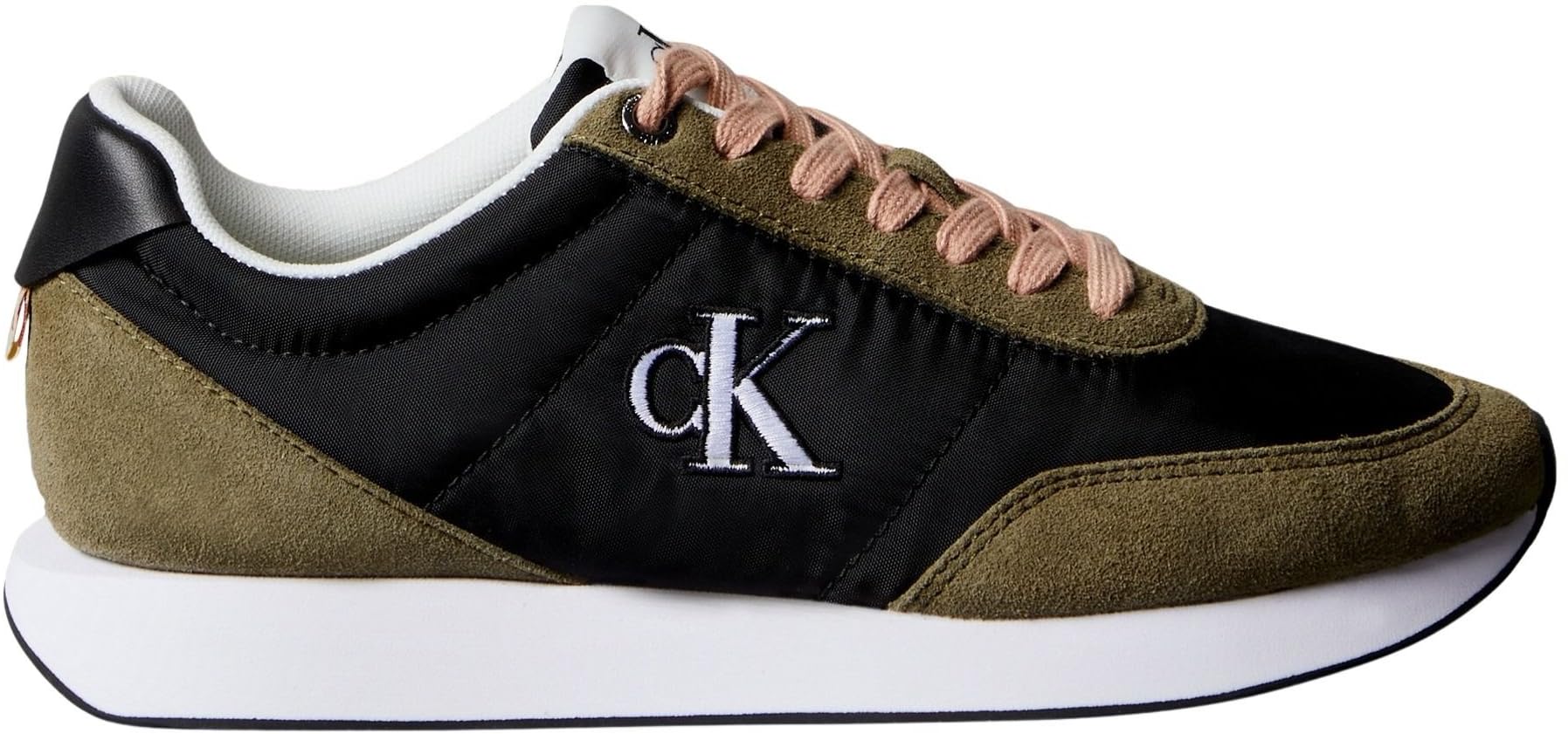 Calvin Klein Women's Multicolor Black Leather Sneaker Green Accents - Sneakers - 7 Uk- Shoes
