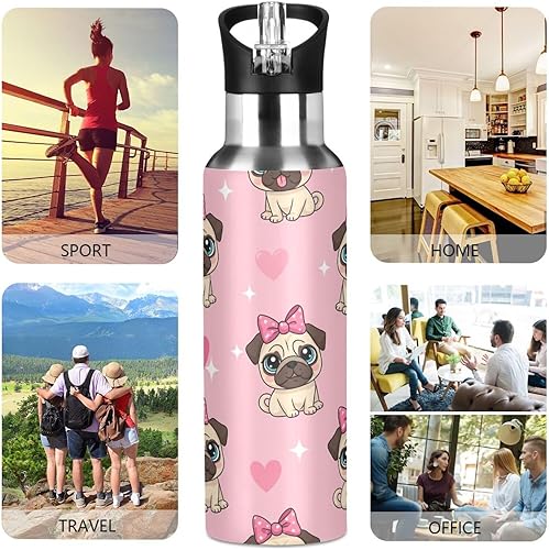 Miniatura 5 de Insulated Water Bottle 32 Oz, Leakproof Water Bottles for Gym Outdoor Travel School, Cute Cartoon Pugs Eyes