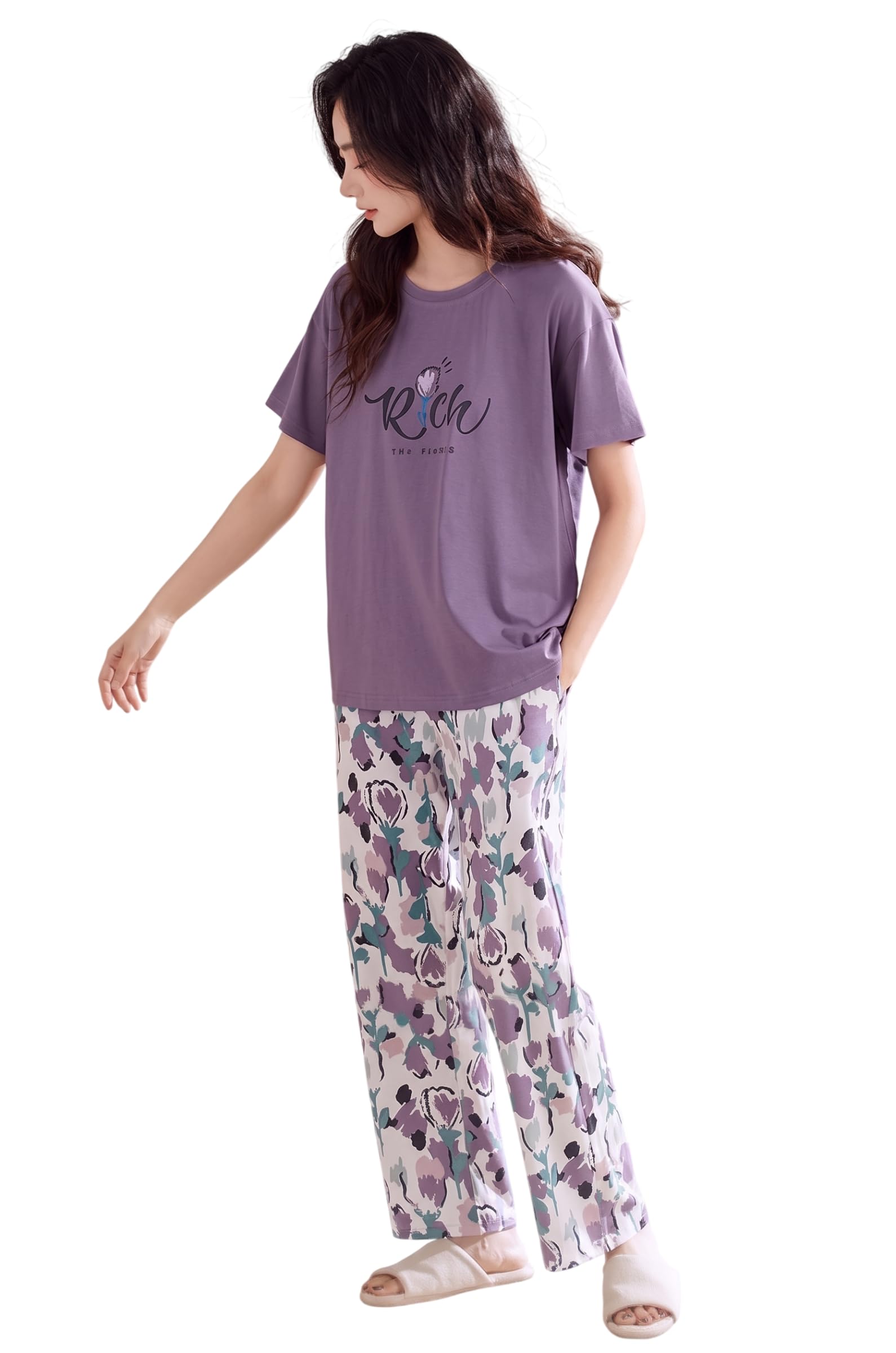 glasgo Women’s Cotton Pajama Set with Top & Pants|| Korean Night Suit|| Short Sleeve Sleepwear Set || Soft & Comfy Sleepwear for Girls & Women || LNS-9-PARENT-$-picture-21
