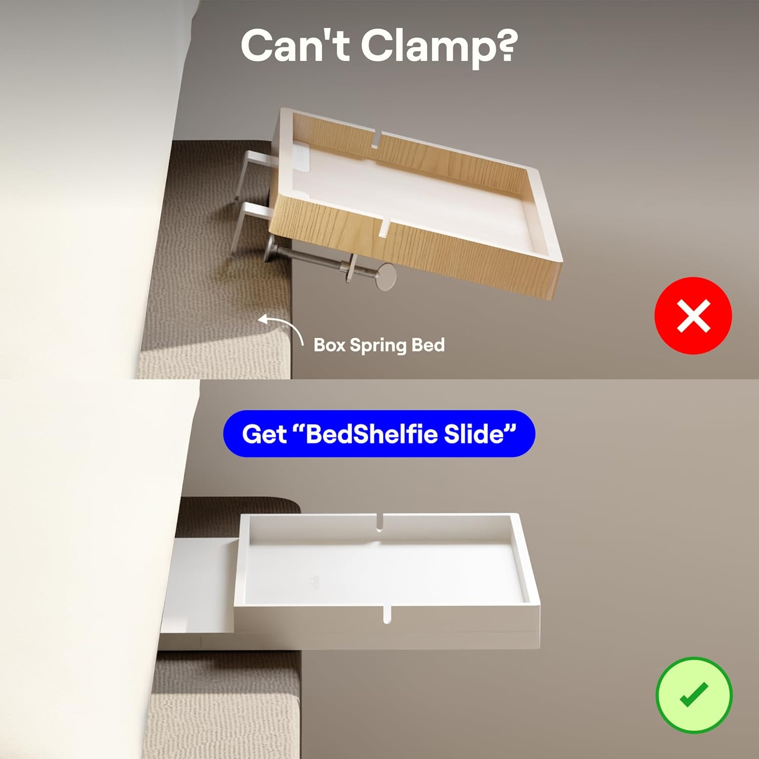 BedShelfie Wood Bedside Shelf for Bunk Bed & Top Bunk, College Dorm Room Essentials, Loft Nightstand, Floating Bed Side Table Tray Storage, Dorm Room Decor by Smallish - (Flexfit Bamboo, Natural) - Image 6