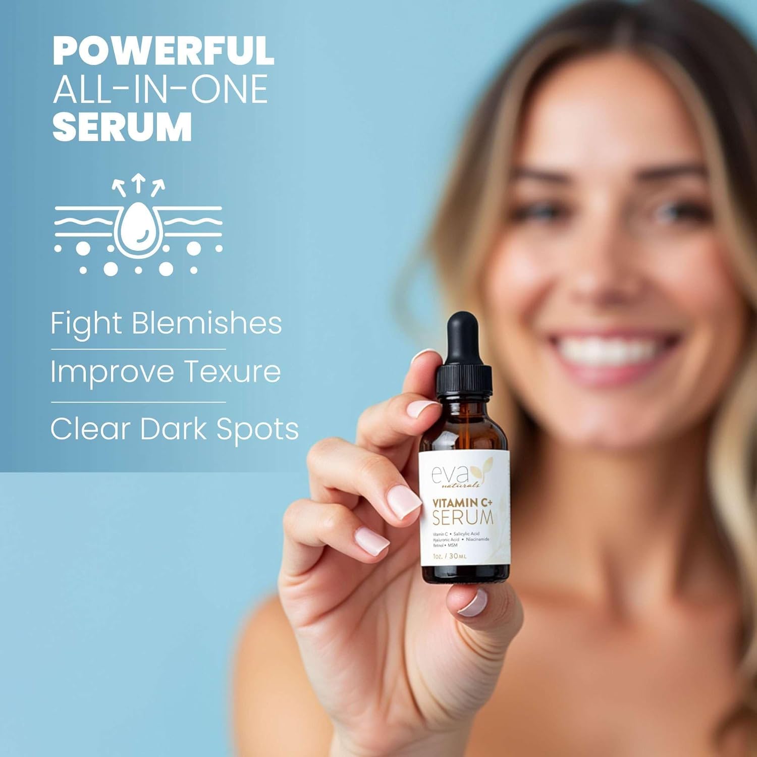 Eva Naturals Vitamin C Serum for Face – Anti Aging Dark Spot Remover with Retinol, Hyaluronic Acid, Niacinamide & Salicylic Acid – Face Serum for Women for Clear, Smooth, Radiant Skin - Image 9
