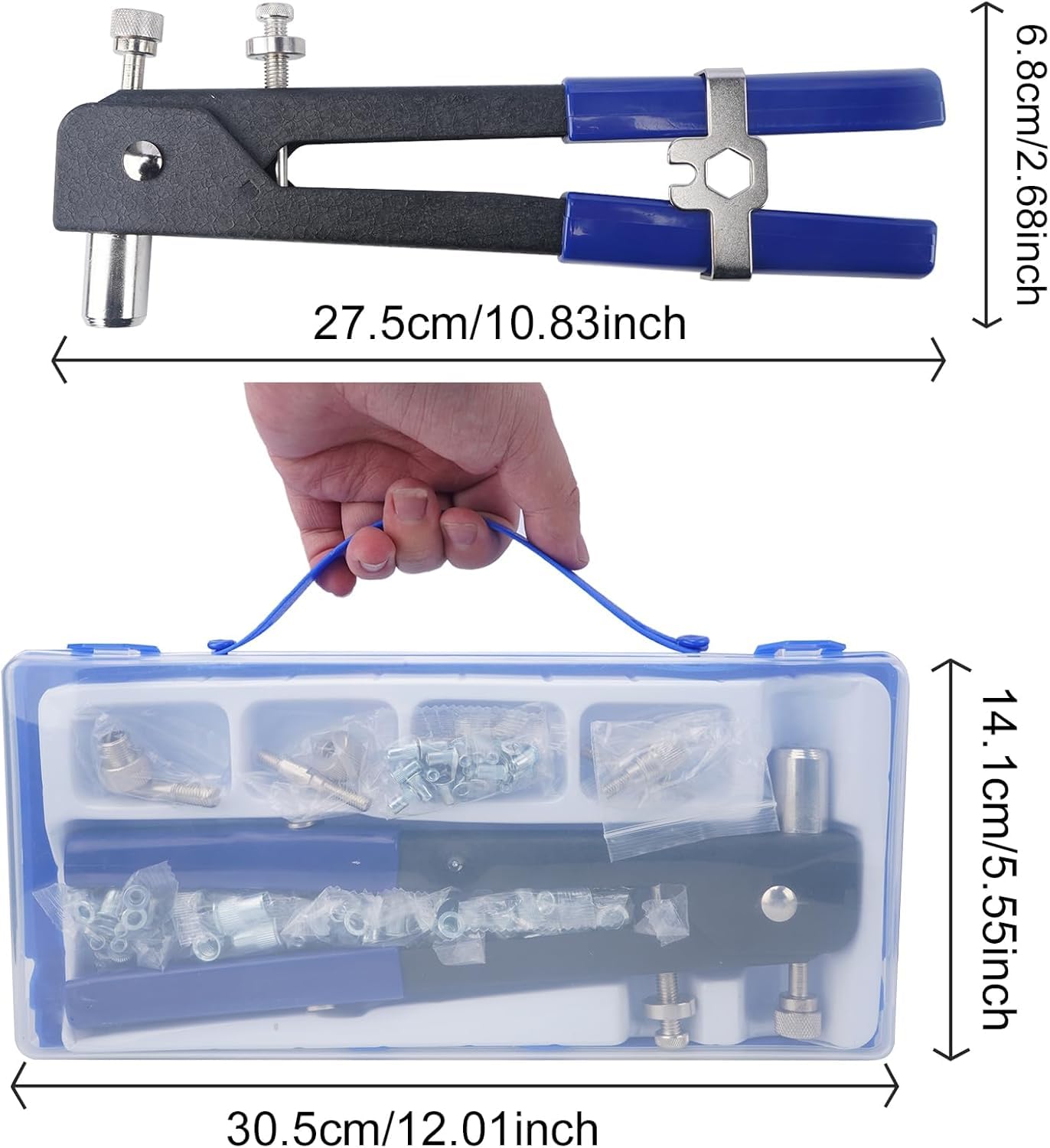 106pcs Set de Pince à Écrous Rivetés Pro 5 Mandrins M3 M4 M5 M6 M8 | Pince à Insert Fileté Pince Écrou a Riveter, 100 Rivets Aveugles Écrou pour Métal, Tuyau, Voiture, Meubles Réparation