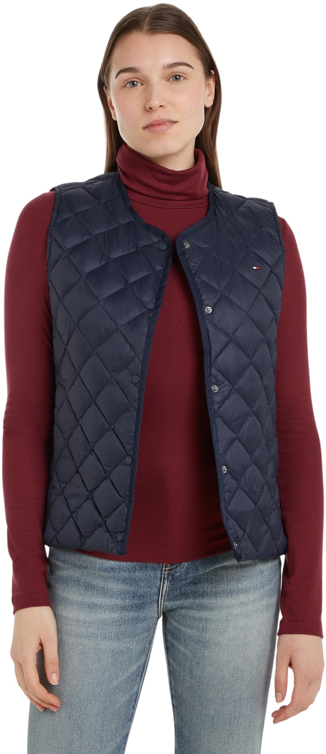 Tommy Hilfiger Women’s Lightweight Quilted Collarless Down Gilet, Blue (Desert Sky), XS