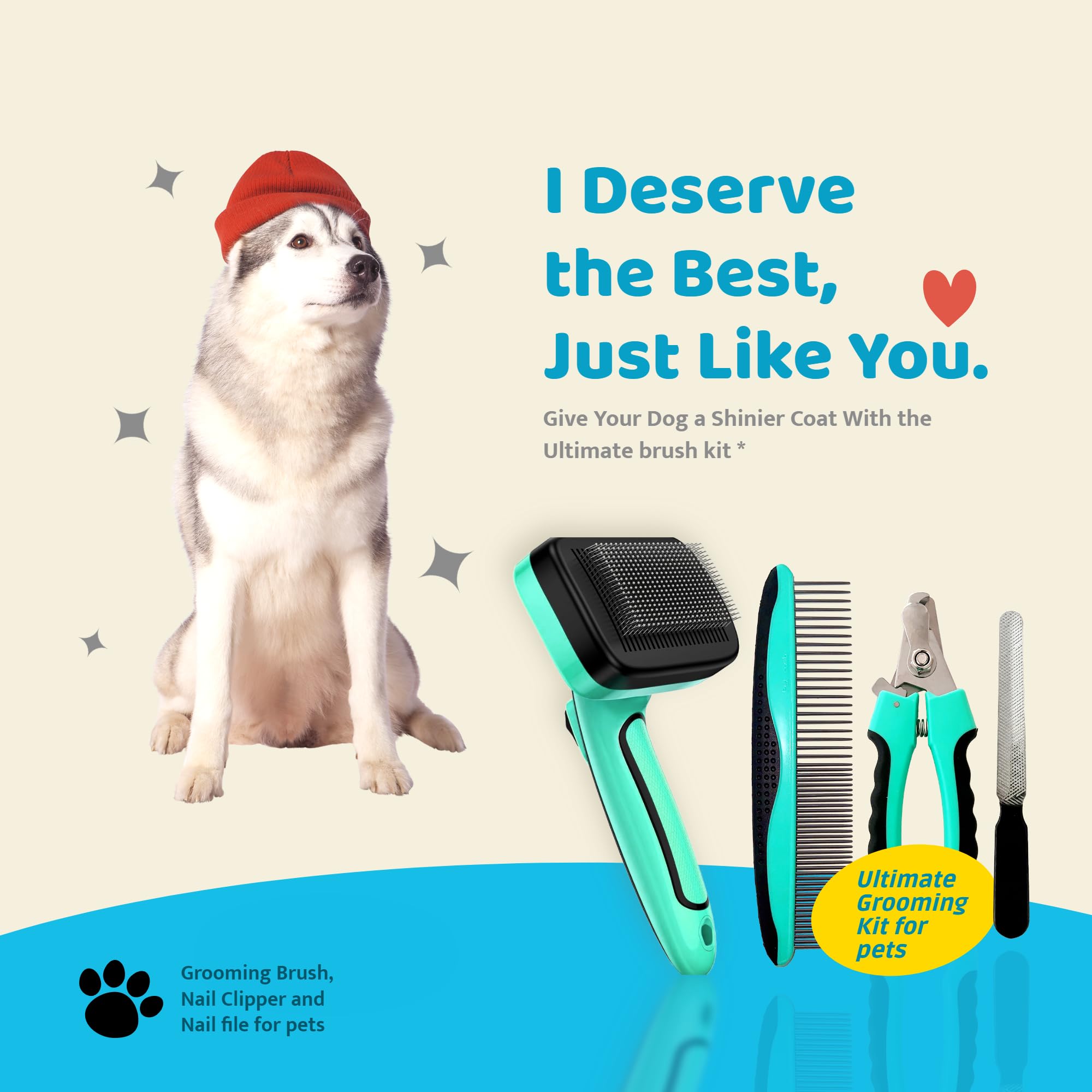 ReadyHouse 4-in-1 Dog & Cat Grooming Kit: Includes Pet Comb, Nail Clippers, Deshedding & Cleaning Brushes