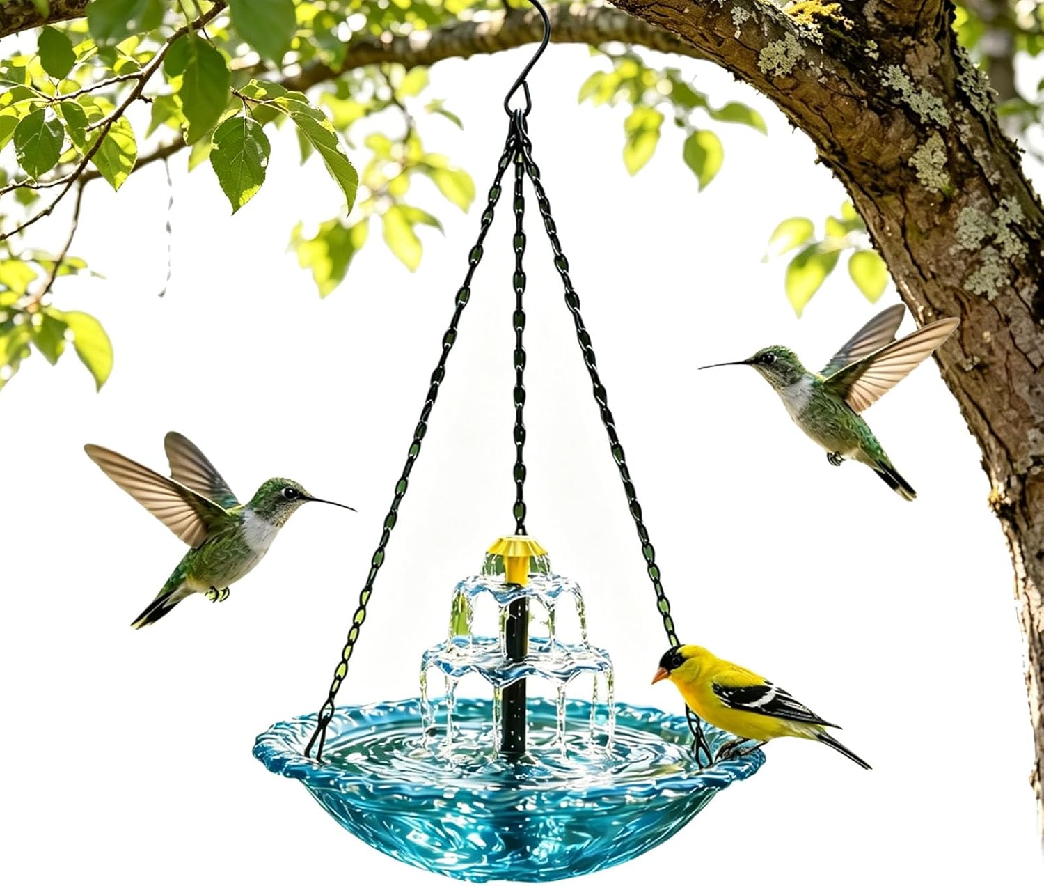 2026 New Hanging Bird Bath, Solar Fountain for Birds Bath and Feeder, Solar Powered Water Fountain Combo Set, Hanging Bird Feeder Tray for Outdoor Garden Backyard Patio Lawn (Blue)