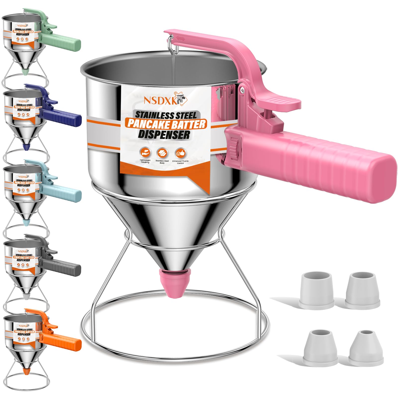 Dispensador de masa para panqueques de 40 onzas, dispensador de pasteles de acero inoxidable con soporte, ideal para panqueques, cupcakes, gofres o cualquier producto horneado, duradero, sin