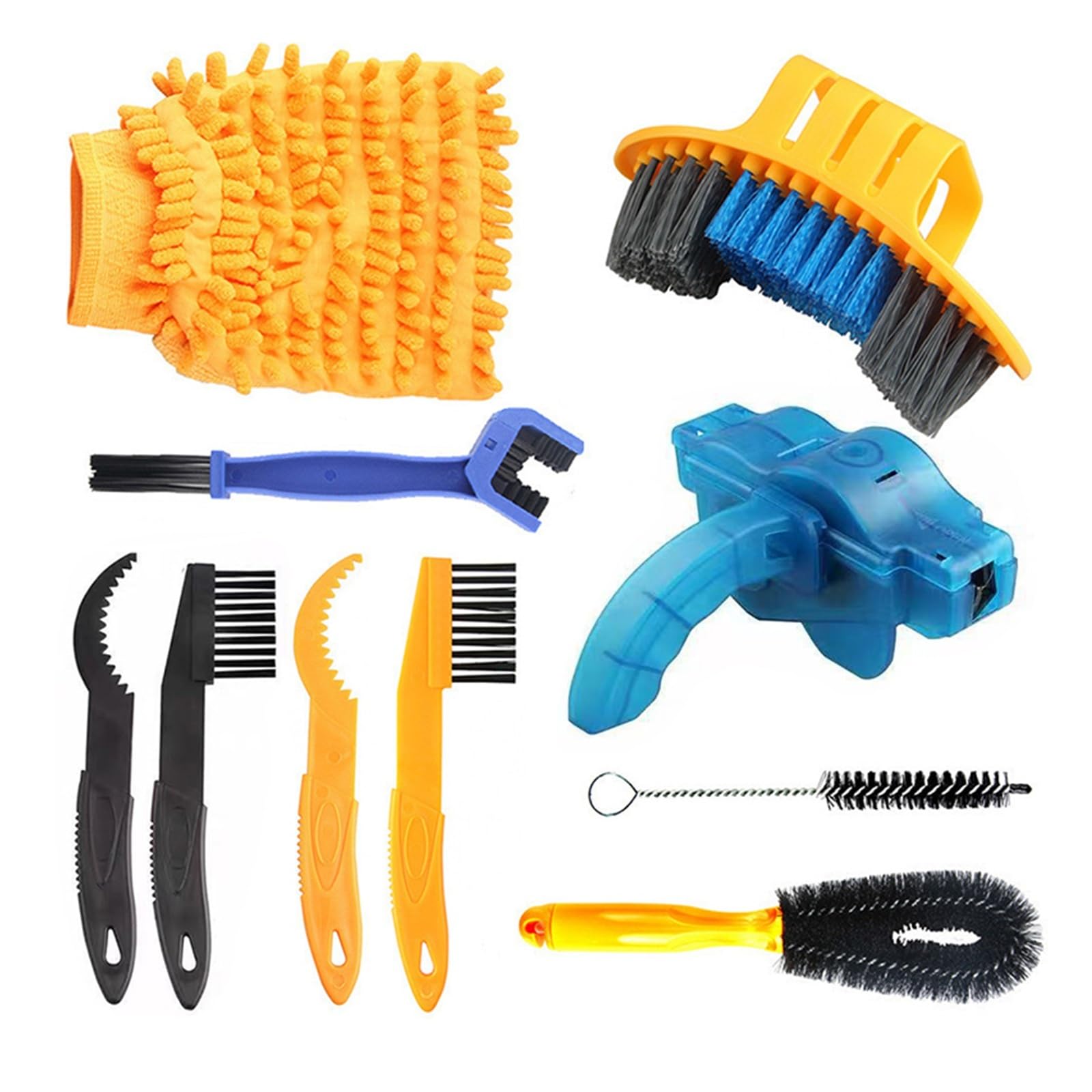Portable for Bicycle & Motorcycle Chain Cleaner, No Removal Chain Scrubber Brush Tool Kit, Professional Maintenance for Road Bike MTB for Dirt Bike, Easy to Use(10PCS)