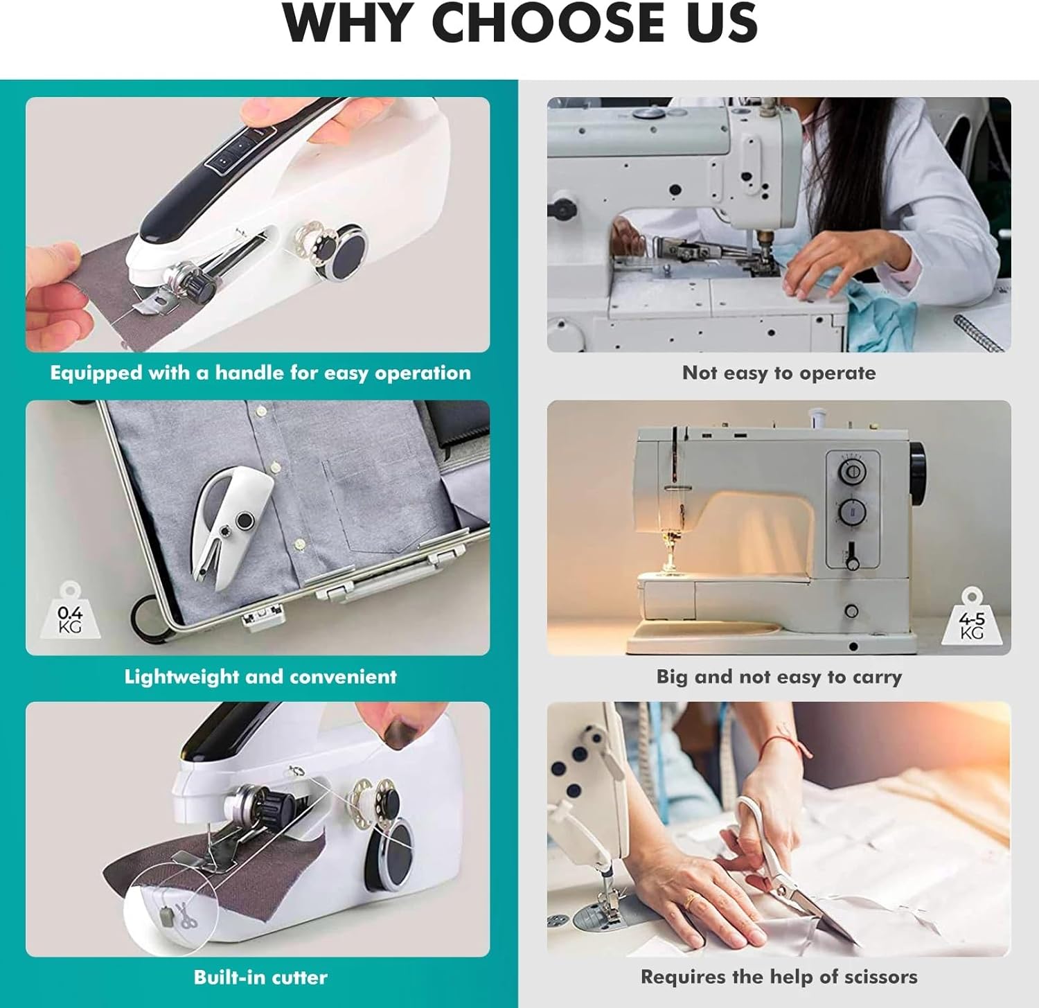 Handheld Sewing Machine, Portable Mini Sewing Machine for Beginners, Electric Hand Held Sewing Machine for Adults, Easy To Use Sewing for Clothes and Fabrics Crafts