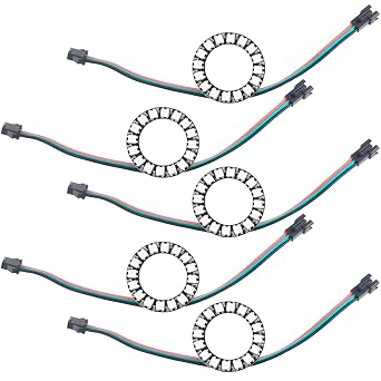 16 LEDs RGB LED Rings 16 X WS2812B 5050 Full Color Build-in Driver RGB Lamp Light for Arduino RaspberryPi SP103E SP105E Pack of 5