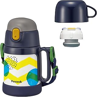 ピーコック魔法瓶工業(The-peacock) ピーコック 水筒 0.36L 0.4L 2way 保温 保冷 魔法瓶 ステンレス ボトル 子供 ワンタッチ コップ付き ストロー付き水筒 ネイビードット ASK-W40 AKD