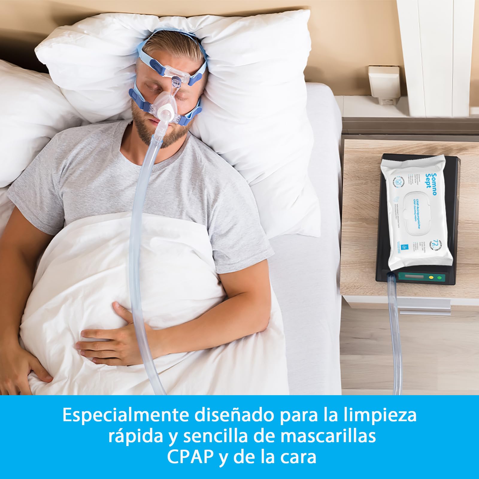 Toallitas de limpieza CPAP – SomnoSept Pack de 3 (3x72 unidades) – Limpieza completa de su máscara CPAP – sin fragancias