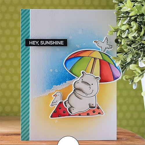 Miniatura 7 de Hippo Beach - Juego de sellos y troqueles de piscina para hacer tarjetas, sellos transparentes y troqueles de corte de metal para álbumes