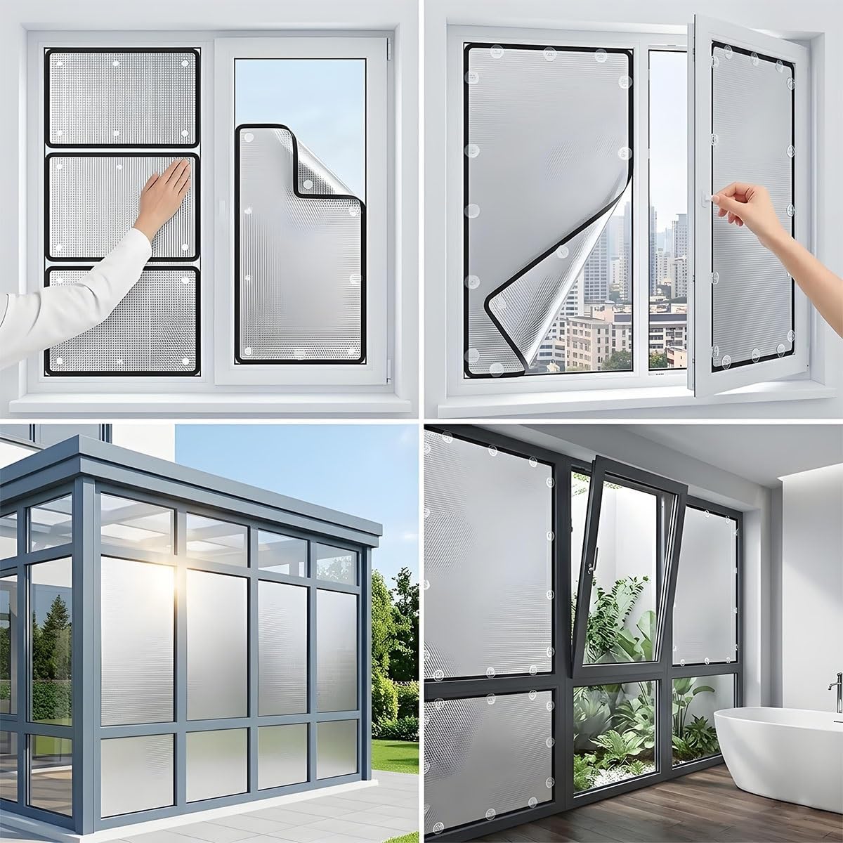 Aluminum Foil Window Insulation Film, Double Layer Bubble Heat Reflective Film for Windows, Total Blackout Privacy Window Cover with Suction Cups, Removable Sun Blocking Film, 8mm