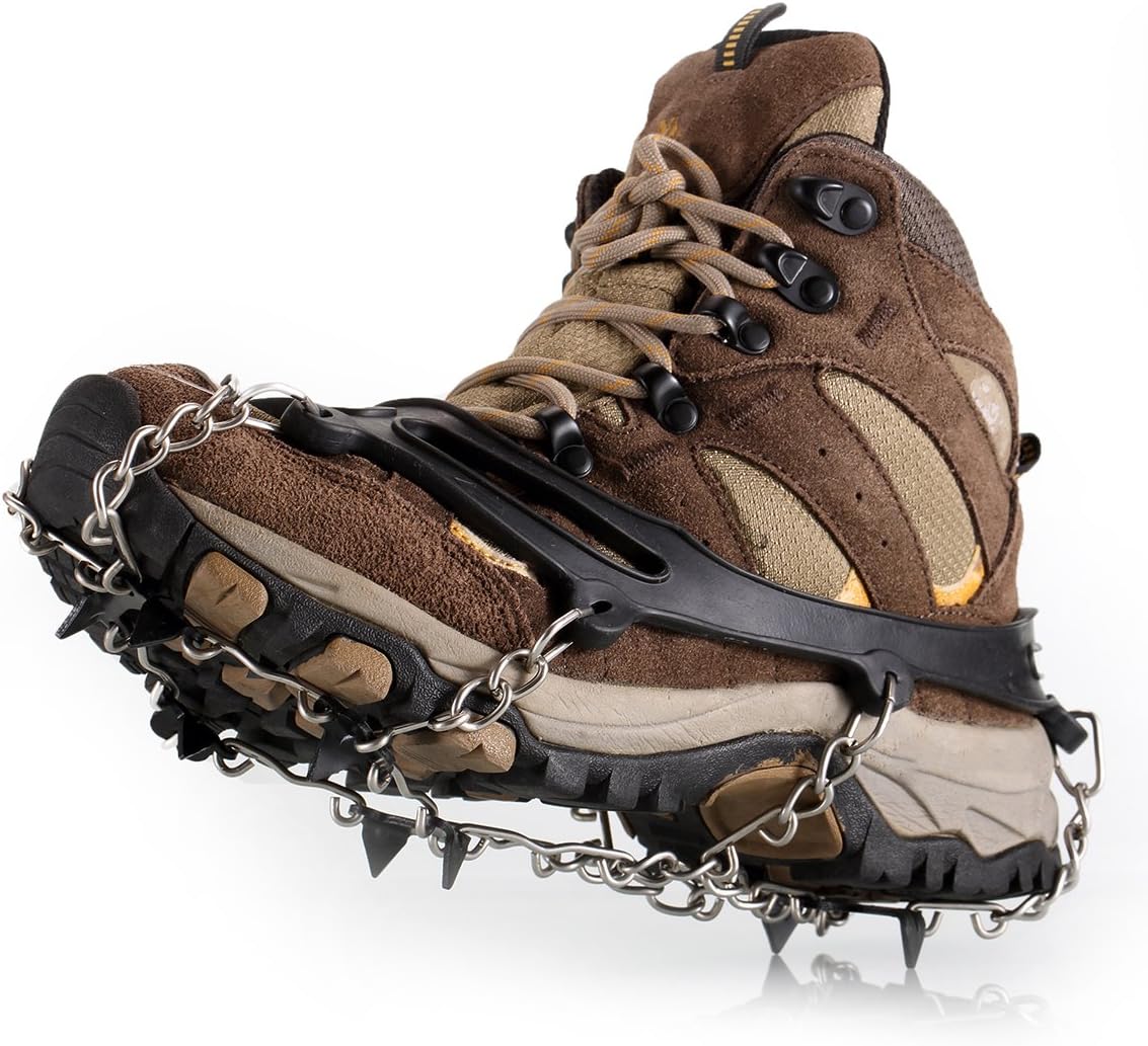 Crampon Footwear with Micro Spikes Ice Traction Safe Protection for Hiking, Walking, Jogging on Snow and Ice (Black)