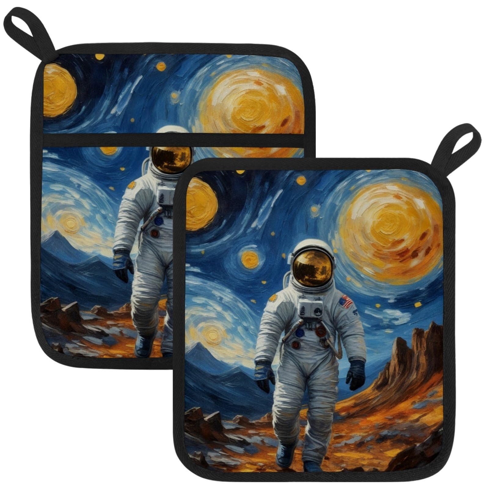 VAPOKF Starry Sky Aviator Pot Holders with Pocket for Kitchen Heat Resistant Potholders Large Polyester-Cotton Square Oven Mitts Set