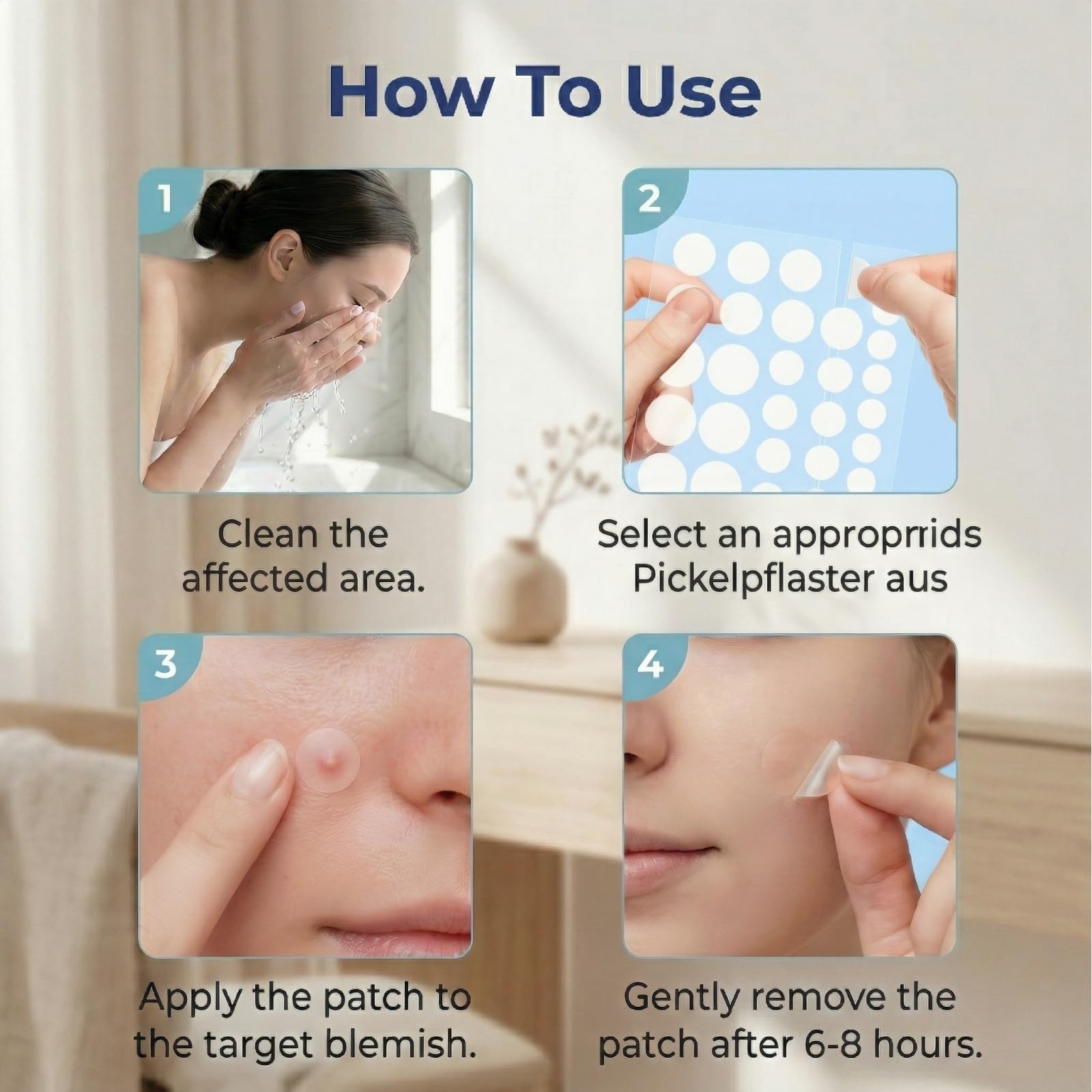 300 Pièce Patch Bouton Acne, Invisible Hydrocolloïde Pimple Patches, 2-In-1 de Jour et de Nuit Avec Huile De Tea Tree & Acide Salicylique, Imperméable & Transpirable pour Skincare (8/10/12/14mm)