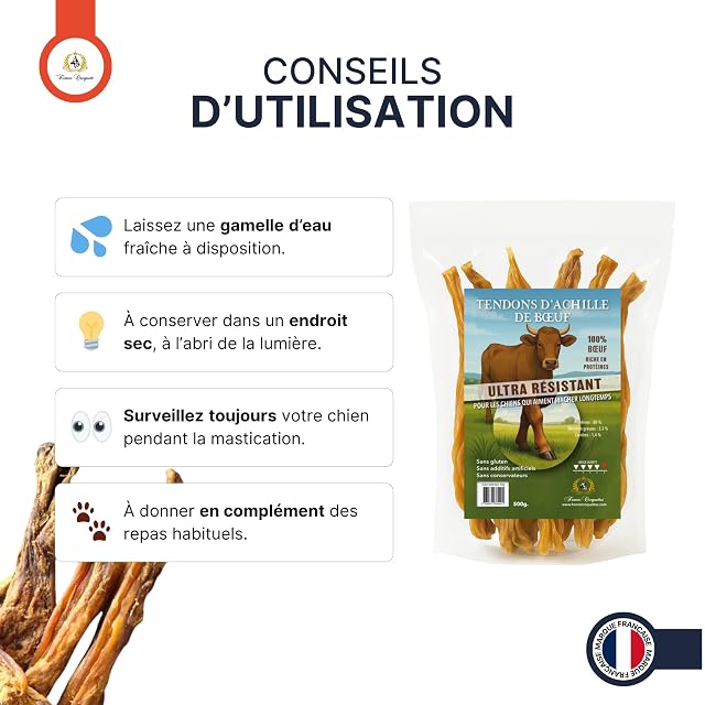 Foto 7 de 8 de Tendones de Aquiles de ternera para perro 500 g - manjar natural ultra resistente sin aditivos