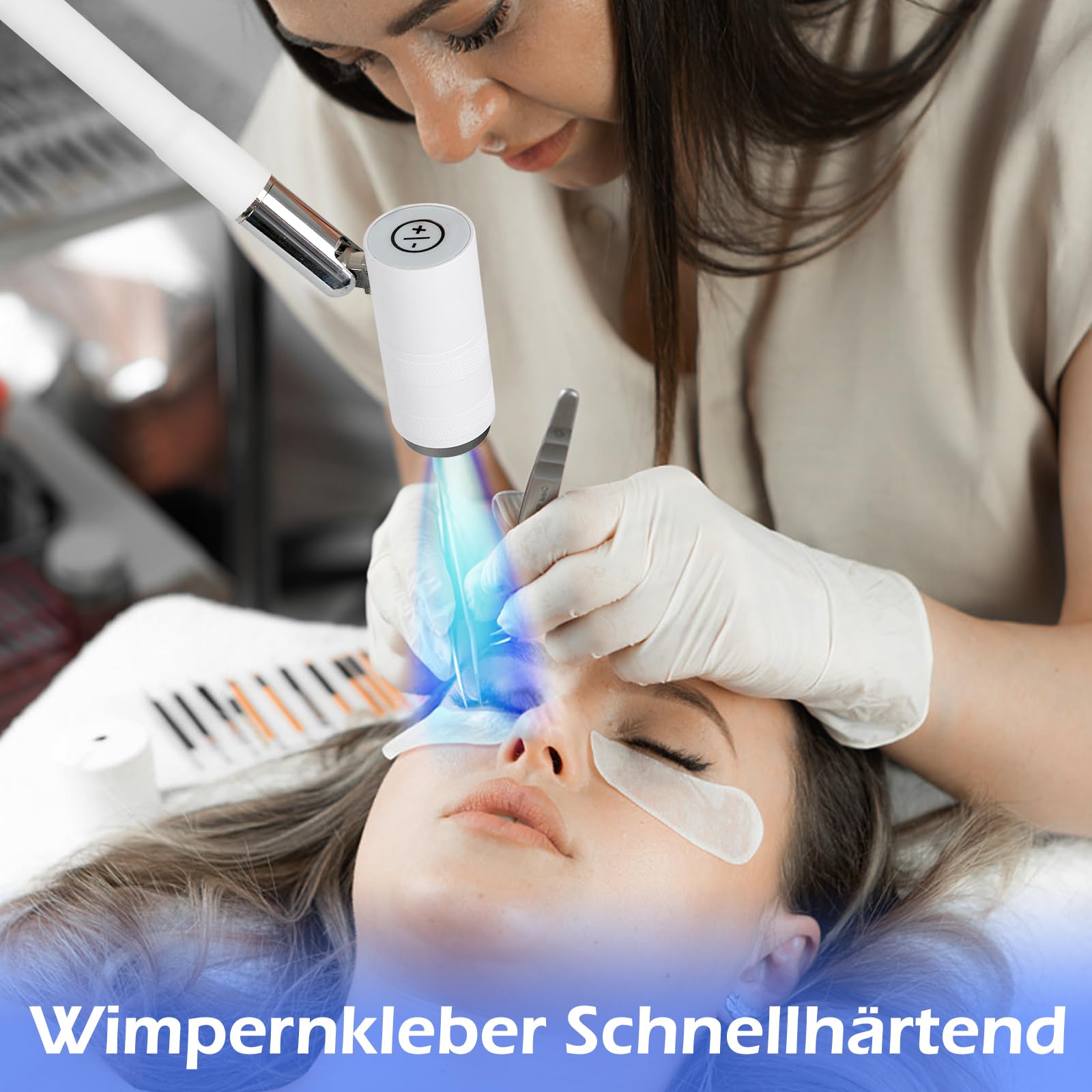 UV Wimpern Lampe, 6W UV Wimpernlampe mit Fußschalter Schutzbrille, UV Lash Lamp mit Einstellbare Punktgröße, 360° Flexibler Schwanenhals UV Licht für Gelnägel und Wimpern Aushärten (Weiß)