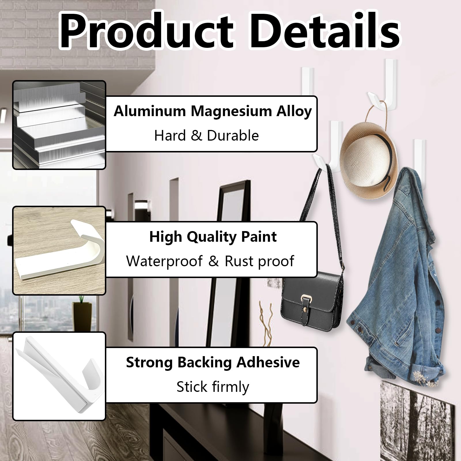 6 Stück Klebehaken Extra Stark - Weiße Metall Haken Ohne Bohren Für Bad & Wohnung