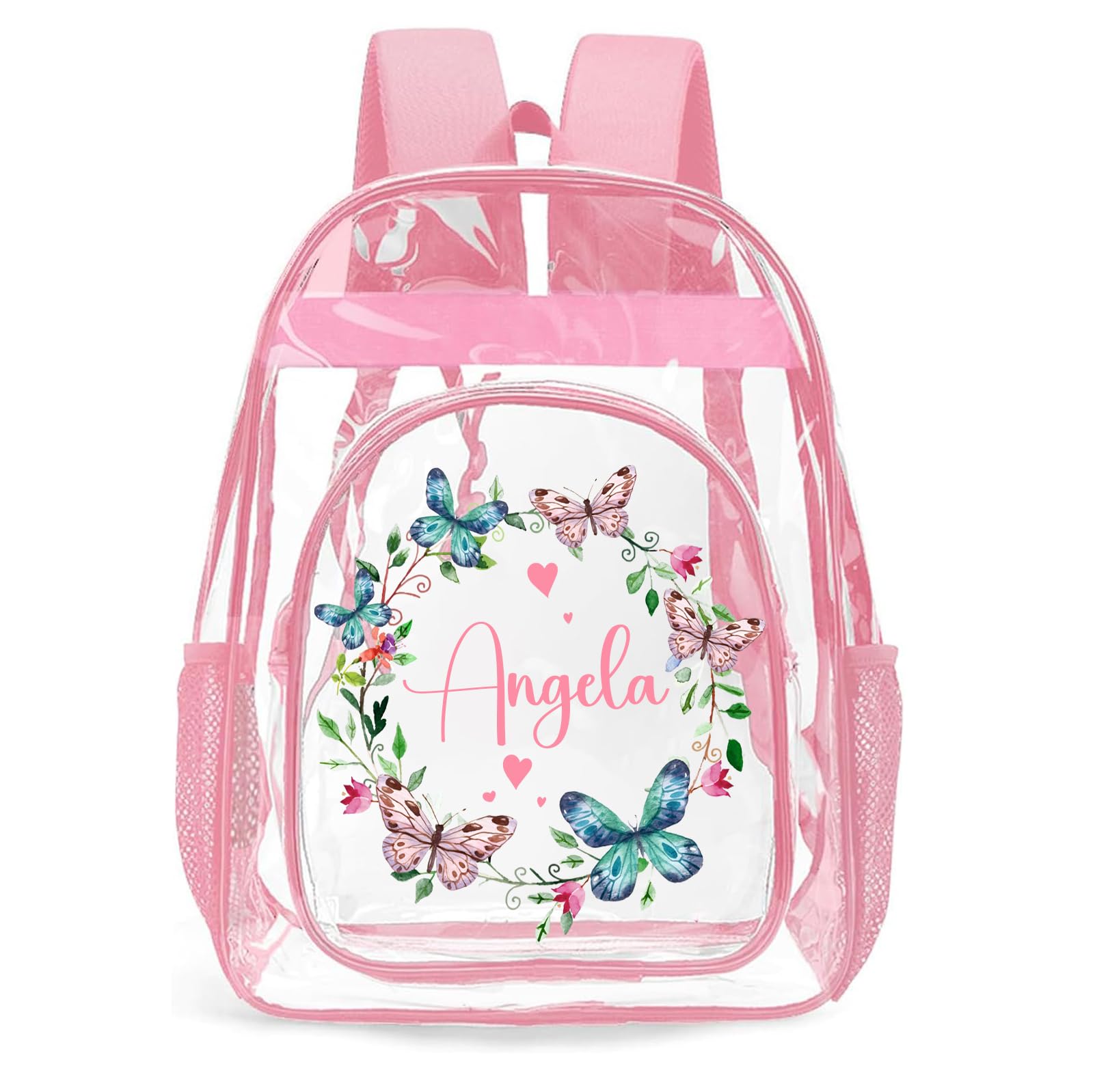 UJDUYSD Personalized Clear Backpacks for Girls, Custom Clear Backpack with Name for Kids, with Reinforced Strap & Large Capacity PVC Transparent