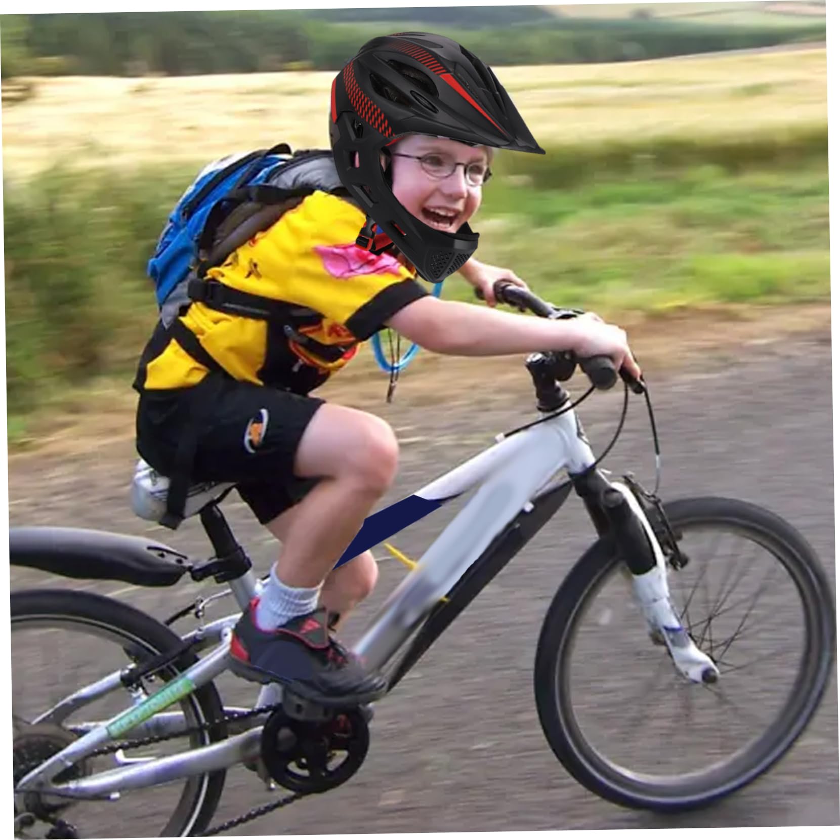 Casco Integrale da Bici, Casco da Mountain Bike, Integrale Regolabile per Bambini con Protezione Multistrato, Traspirante e Assorbimento degli Urti per Esterni