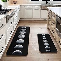 Vista 2 de Moon - Juego de 2 alfombras de cocina, antideslizantes, color negro, alfombra de pasillo para decoración de suelo de cocina, 17 x 47 + 17 x 30