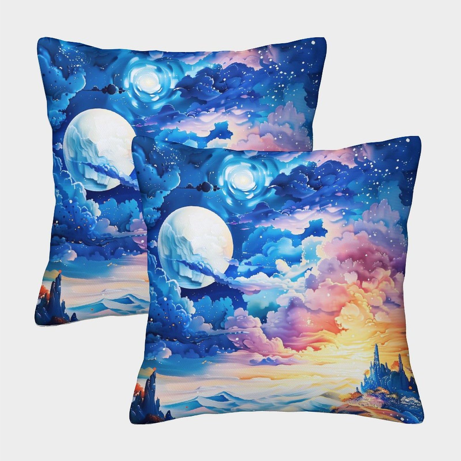 XHSMSHWY 3D Printed Night Scene Throw Pillow Covers Rosy Clouds Pillow Case Cushion Garden Cushion Super Soft Pack of 2 for Home Couch Sofa Decorative, Gifts 50x50cm