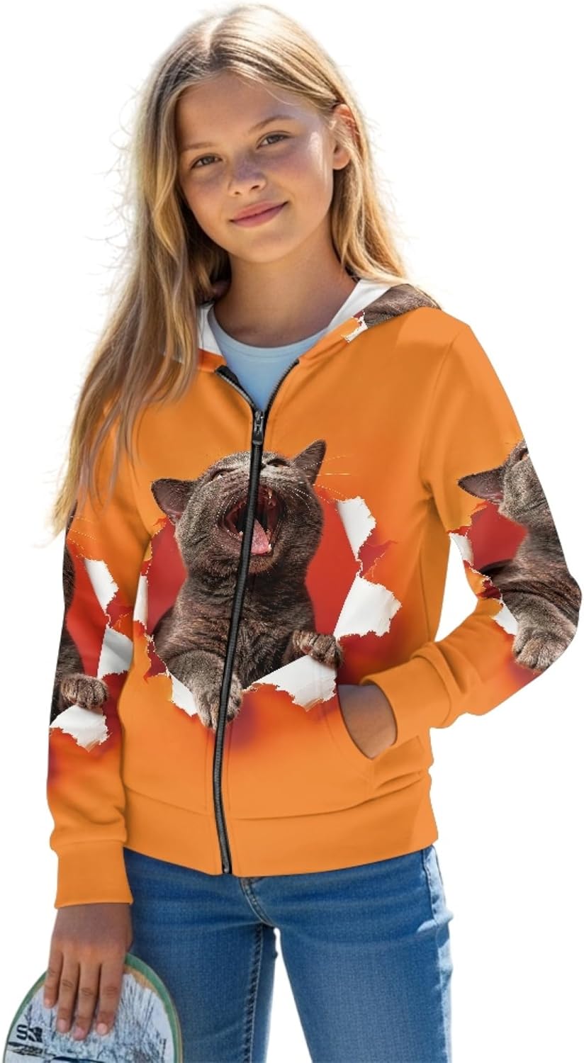 Hoodie Girls Long Sleeve Zip Up Animal Hoodie Oversized Hooded Sweatshirt Lightweight Fall Clothes Jacket Coat