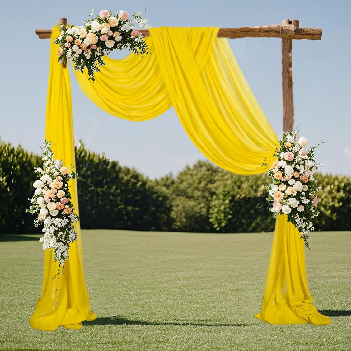 Chiffon Arch Draping Fabric Yellow 2 Panels 6 Yards Long Sheer Chiffon Drapes for Ceremony Wedding Arch Drapes Outdoor Wedding Ceiling for Arbor Party