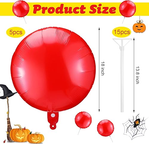 Miniatura 2 de Kathfly Paquete de 5 globos reutilizables en color rojo con clip extraíble y poste para decoración de Halloween