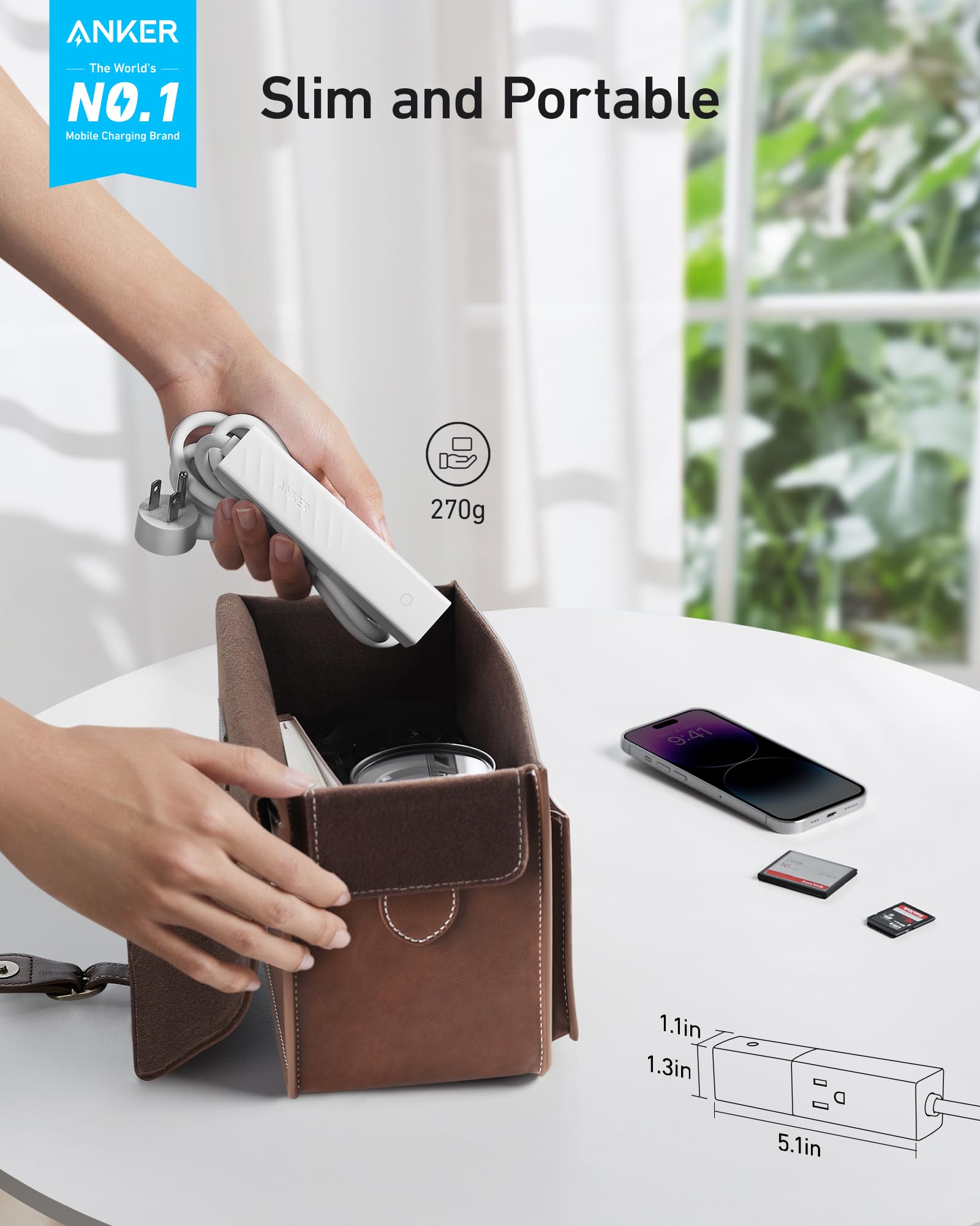 Anker 511 Power Strip With USB C - 30W PD, 2 Outlets & 3 USB Ports, 5ft Cord