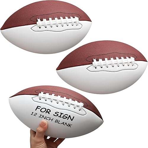 3 piezas de fútbol con autógrafos de fútbol en blanco de 12 pulgadas con paneles blancos para graduación, firma, trofeo, juego de rugby, fútbol