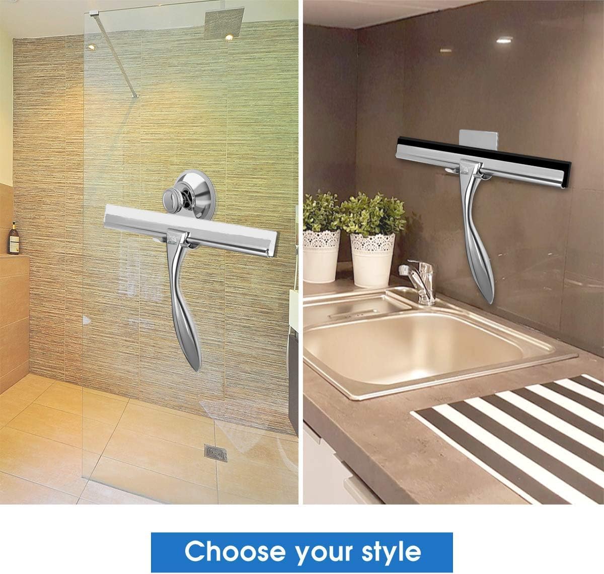 Alita Bathroom Shower Window Squeegee - Deluxe Cleaning Tool for Mirror/Glass/Car Windshield/Kitchen, Stainless Steel, All Purpose Squeegee Wiper with Replacement Blade and Hook,10 Inch