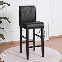 Vista 3 de FORCHEER Juego de 2 fundas negras para taburete de bar con respaldo, fundas de cuero para taburetes de bar con respaldo corto, extraíbles y lavables
