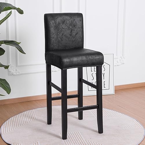 Miniatura 3 de FORCHEER Juego de 2 fundas negras para taburete de bar con respaldo, fundas de cuero para taburetes de bar con respaldo corto, extraíbles y lavables