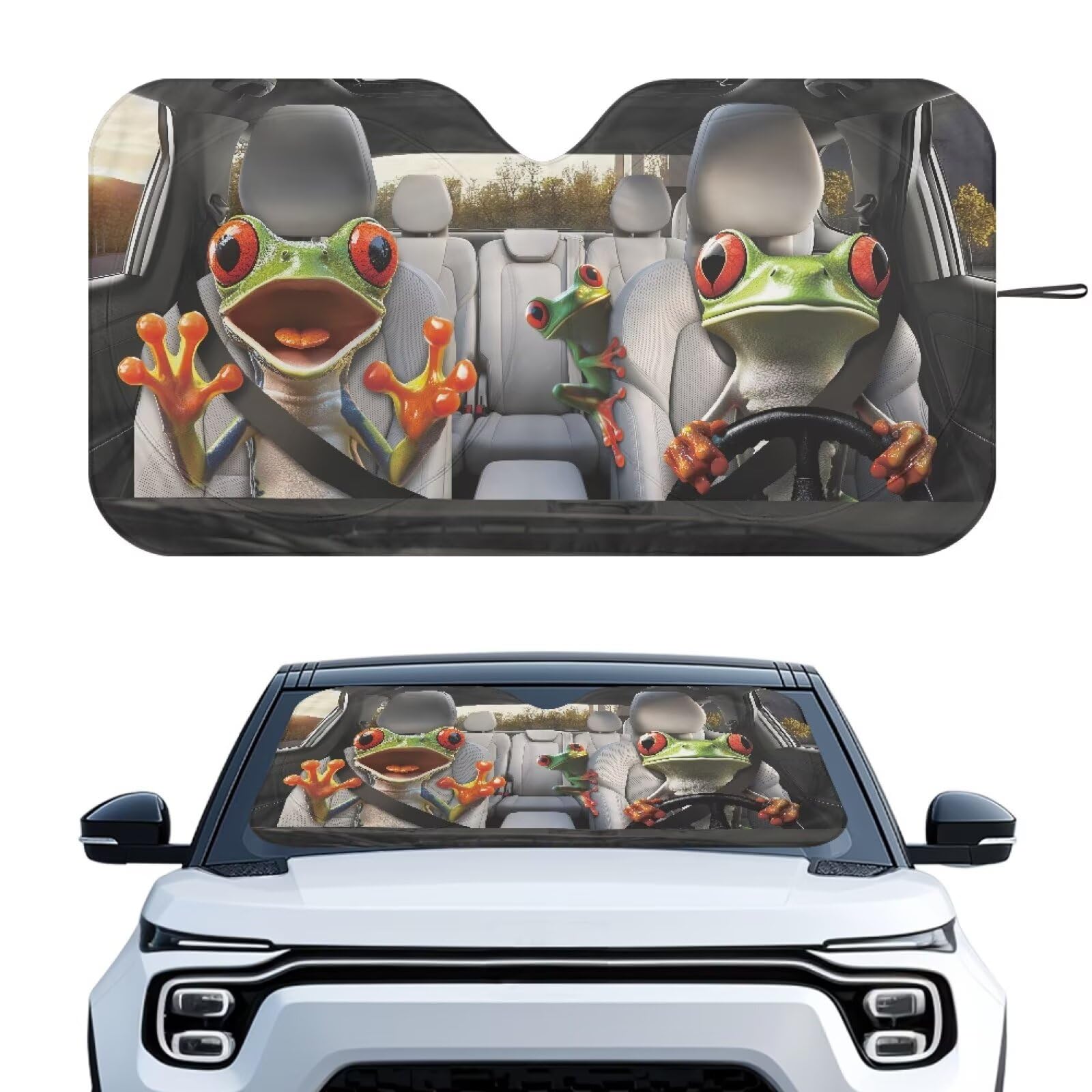 Funny Frog Car Sun Shade for Windshield Sun Shield for Front Window Blocks UV Rays Easy to Install Car Interior Accessories Sun Protection for Cars Truck SUV