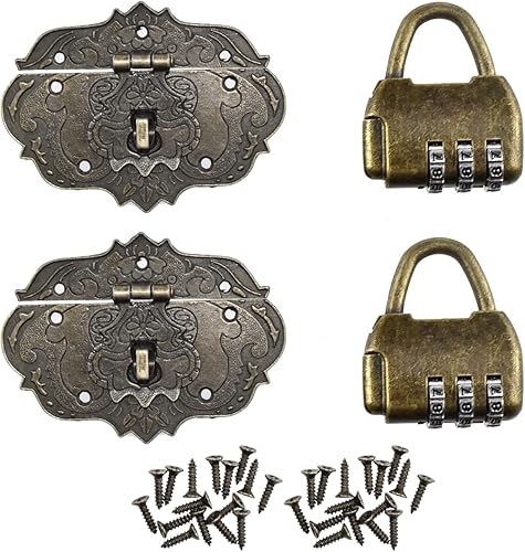 Aifeier ET Cerradura decorativa de latón antiguo en relieve y contraseña con tornillos para pequeñas cajas de joyería de madera, caja de madera,