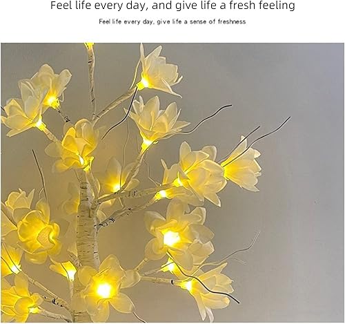 Miniatura 6 de Árbol de flores de magnolia iluminado, 14.9 pulgadas, luces artificiales de árbol bonsái en flor de cerezo, enchufe USB o funciona con pilas,