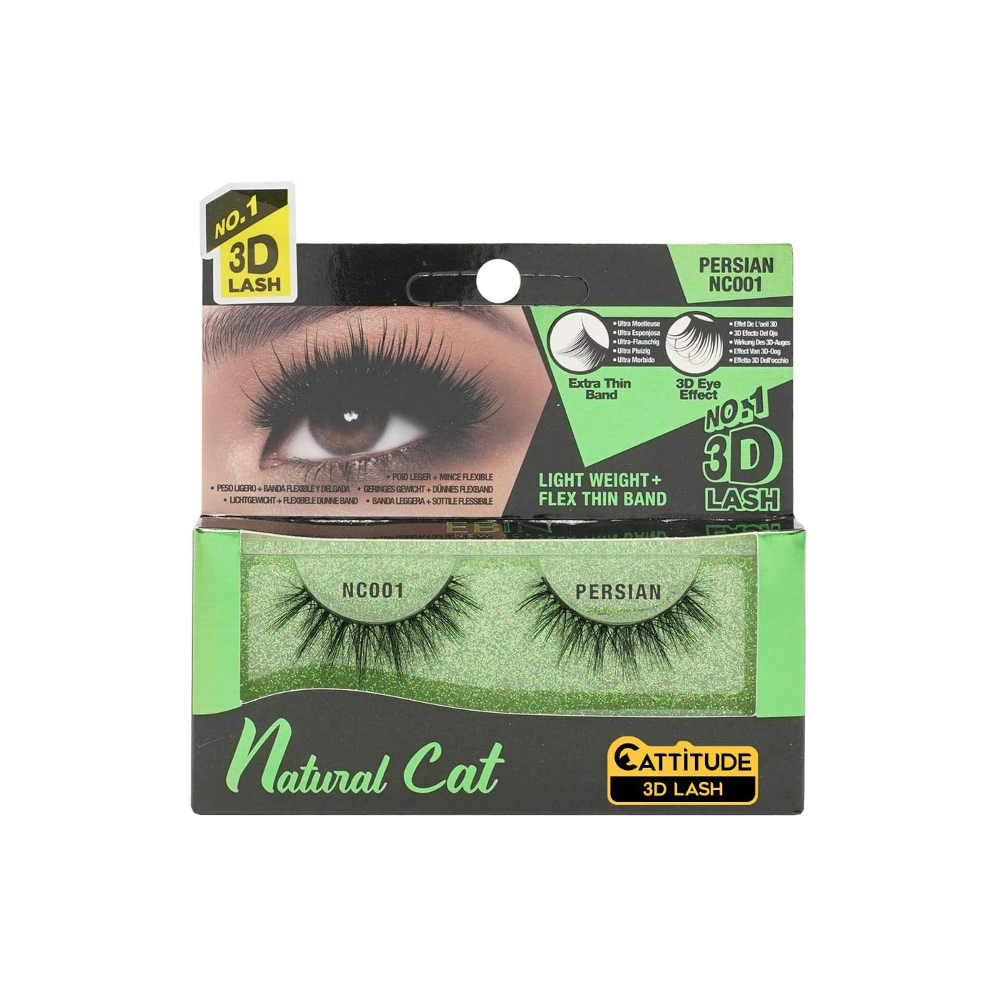 EBIN NEW YORKCattitude 3D Lash Natural Cat – Persian 3D Lash Ultra-Thin Lightweight Flexible Band Lightweight Comfortable Wear Medium Volume Long Length Reusable