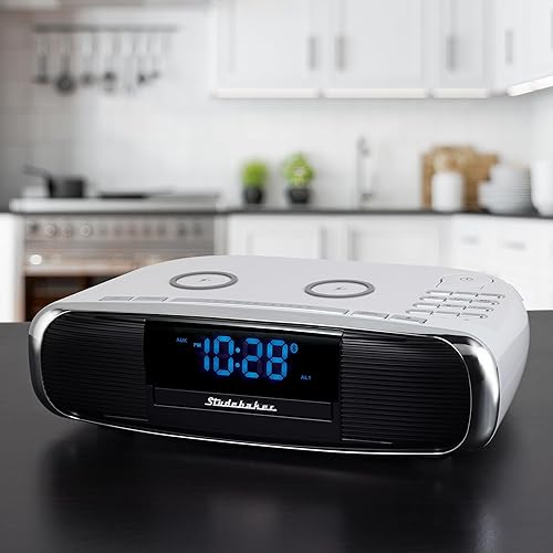 Miniatura 4 de Studebaker Workstaton Sistema de música HiFi con Bluetooth, radio FM, CD y estación de carga inalámbrica Qi (blanco)