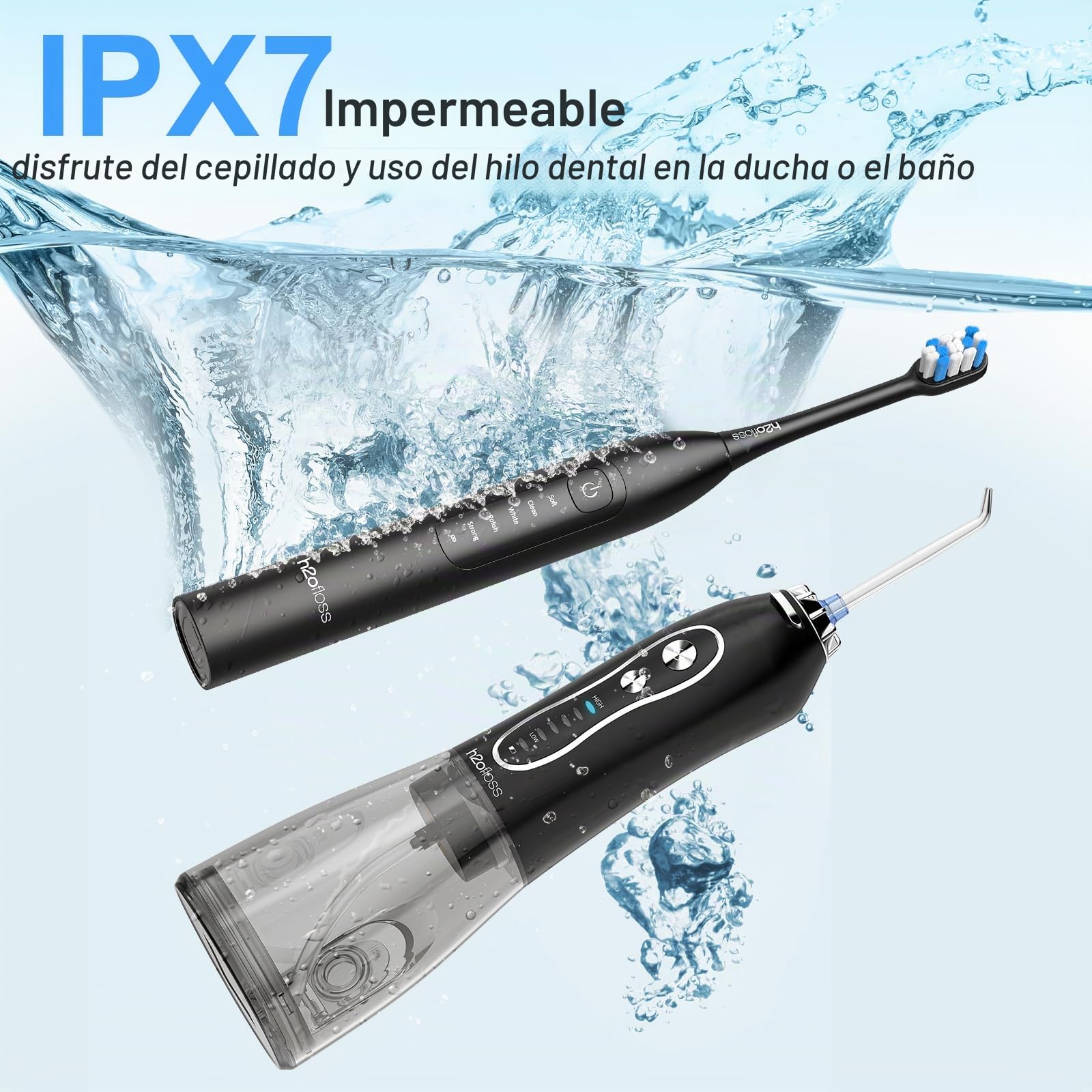 H2ofloss Combo de hilo dental y cepillo de dientes eléctrico – Cuidado bucal 2 en 1 para cepillado y hilo dental | Tanque de agua de 300 ml, 20-110 PSI, 5 modos, sin BPA | Batería de larga duración |