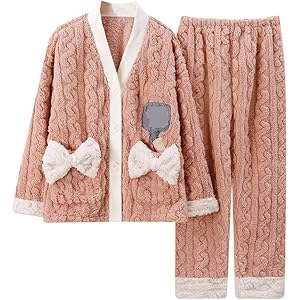 Winterpyjama’s damespyjama’s warme dikke loungewear-pyjama’s met lange mouwen (Color : Pink, Size : XL code)