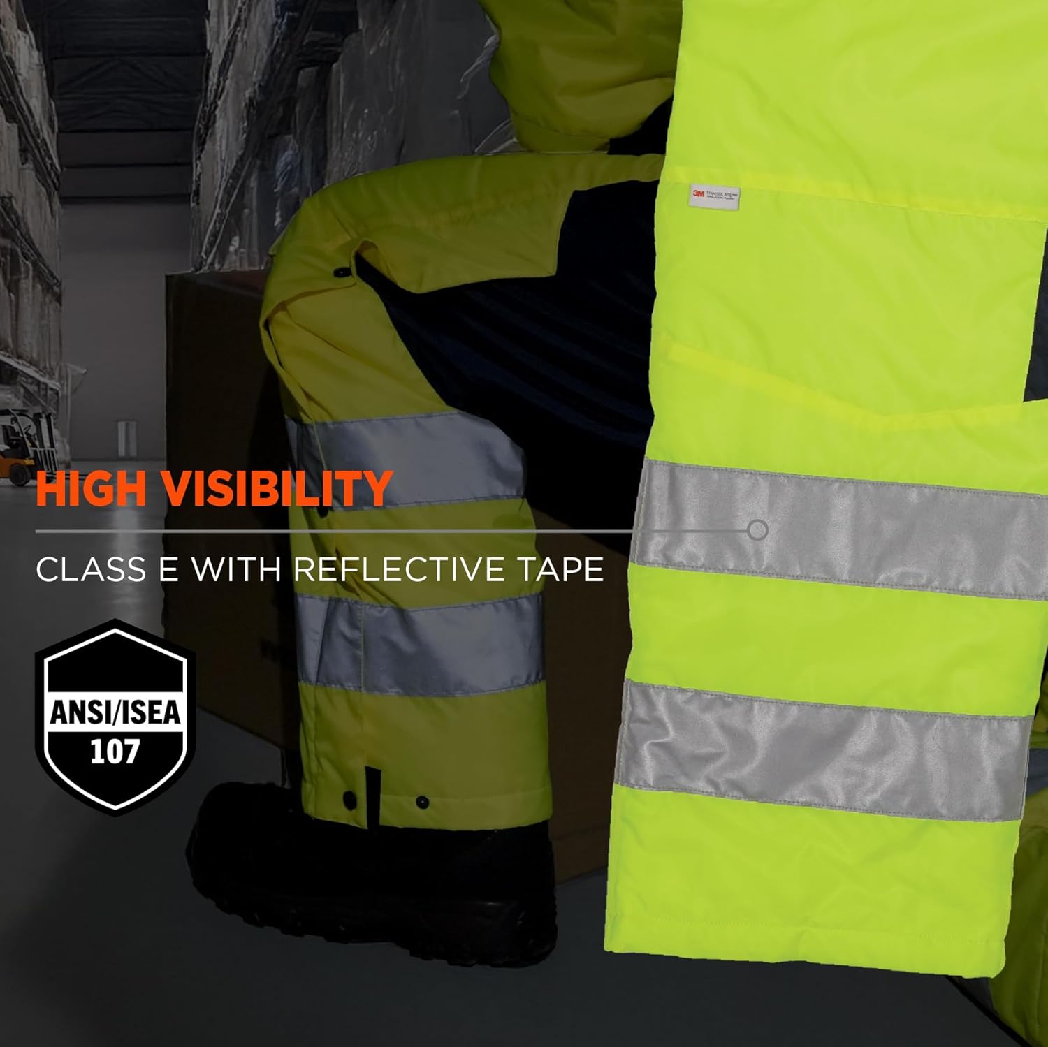 Ergodyne N-Ferno 6479 Insulated Freezer Bib Overalls, Hi Vis, Cold Storage Work Gear, Clo Value Comfort Rating 2.59 CLO